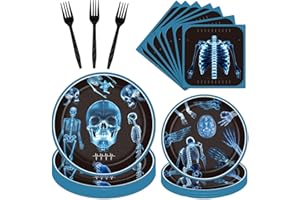 Deorfuy Radiology X Ray Party Decorations Tableware, 96PCS Xray Birthday Paper Plates Napkins Decoration X-Ray Medical Theme Forks Decor, Radiology Doctor Supplies Baby Shower