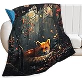 Fox Blanket Cute Forest Fox Decor Throw Blanket Gifts for Girls Boys Fox Lover Winter Couch Bedding Super Warm Soft Plush Lightweight Fleece Flannel Blanket for Kids Adults Men Women 50"X40"