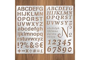 2PCS Stainless Steel Stencils Set for Engraving,Wood Burning - Reusable Alphabet Number Font Templates with Decorative Patter