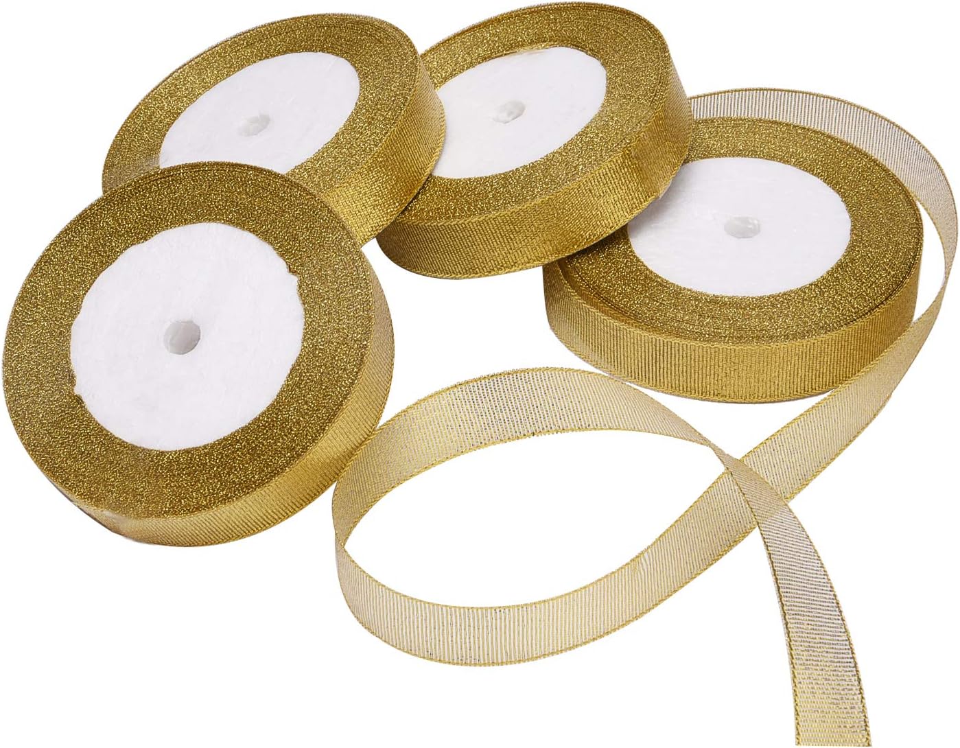 Livder 4 Rolls 4/5 Inch Width Metallic Glitter Ribbons for Holiday Wedding Birthday Party Decoration Gift Wrapping (Golden): Health & Personal Care