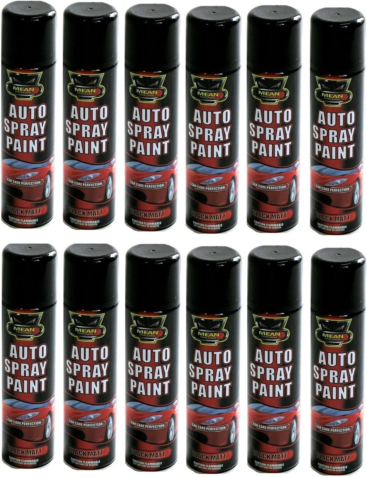 NEW 12 X 300 ML BLACK MATT AUTO SPRAY PAINT AEROSOL LARGE PRIMER LACQUER CAR & VAN BIKE 300ML PACK SET OF 12