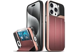 VENA vCommute Wallet Case Compatible with Apple iPhone 15 Pro (6.1"), (Military Grade Drop Protection) Flip Leather Cover Card Slot Holder with Kickstand - Rose Gold/Red/Black