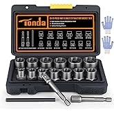 TONDA Bolt Extractor Kit, Stripped Bolt Remover, 16 Piece, 1/4"-3/4" | AGGRESSIVE SPIRAL GRIP: Reverse spiral flutes bite into stripped, rounded, rusted, or stuck bolts and nuts