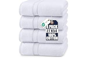 Utopia Towels 4 Pack Premium Bath Towels Set, 27 by 54 Inches, 100% Ring Spun Cotton 600GSM, Lightweight and Highly Absorbent Quick Drying Towels, Perfect for Daily Use, White