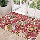 Beeiva Floral 3x5 Washable Rug Non Slip, Red Small Vintage Washable Rugs for Entryway, Ultra Thin Paisley Red Lightweight Entryway Carpet for Bathroom Kitchen Bedroom Office Christmas