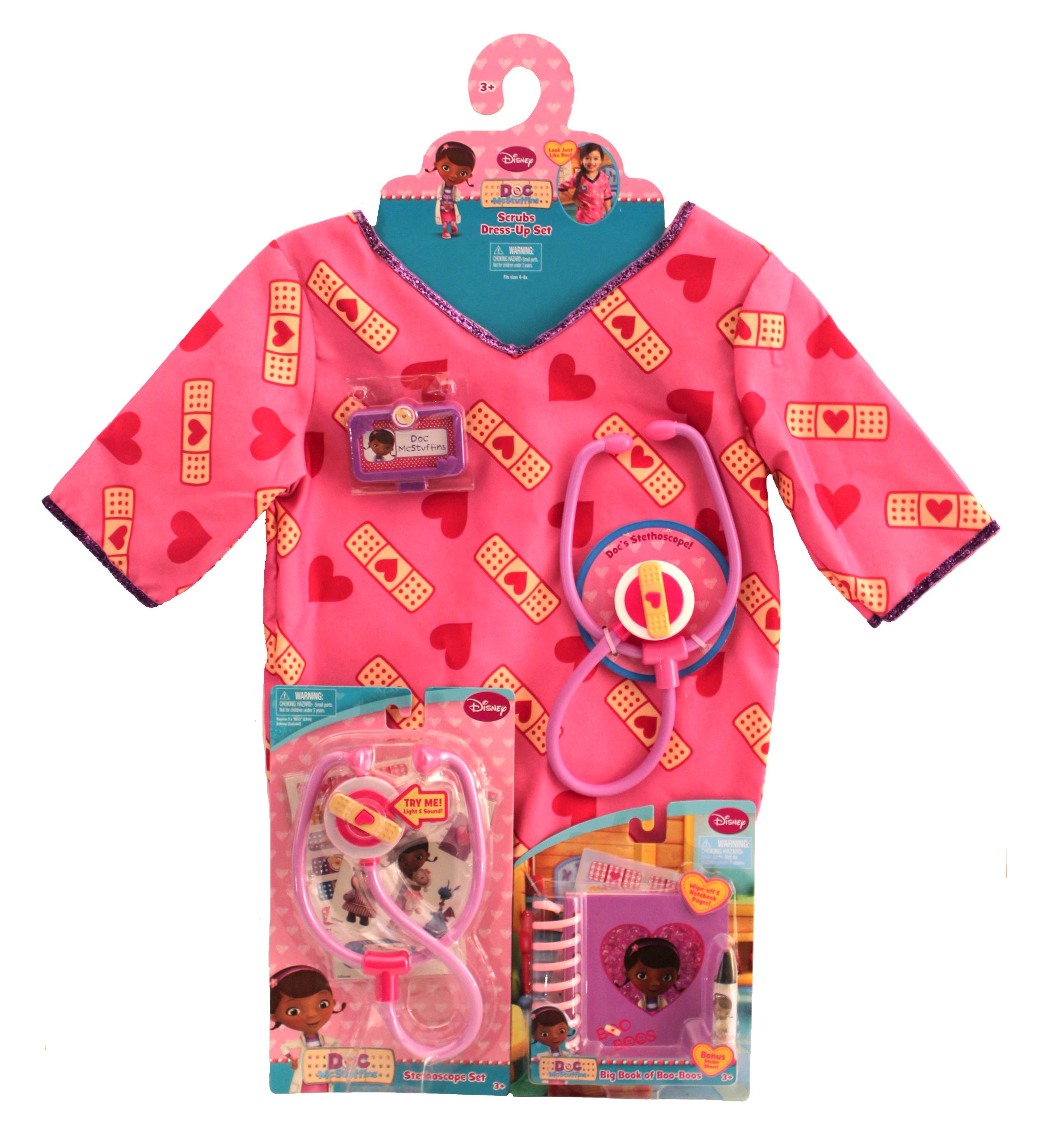Bundle Items: Doc McStuffins Scrub Top Size 4-6x Light Up Talking  Stethoscope Big Book of Boo Boos Stickers