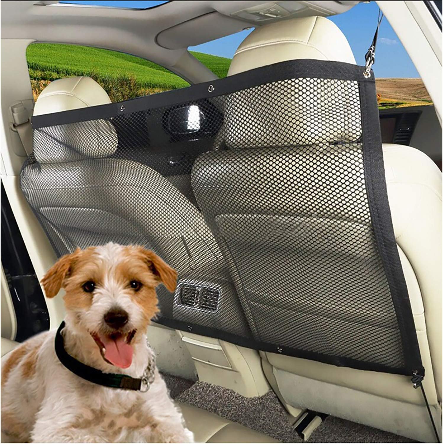 Carperipher Dog Car Barrier for SUV, 45.28 x 24.40 Inches Adjustable Vehicle Pet Barrier with Flexible Bungee Cords and Hooks, Universal Fit Sturdy Mesh Front Seat Barrier for Pet Dog Kid : Pet Supplies