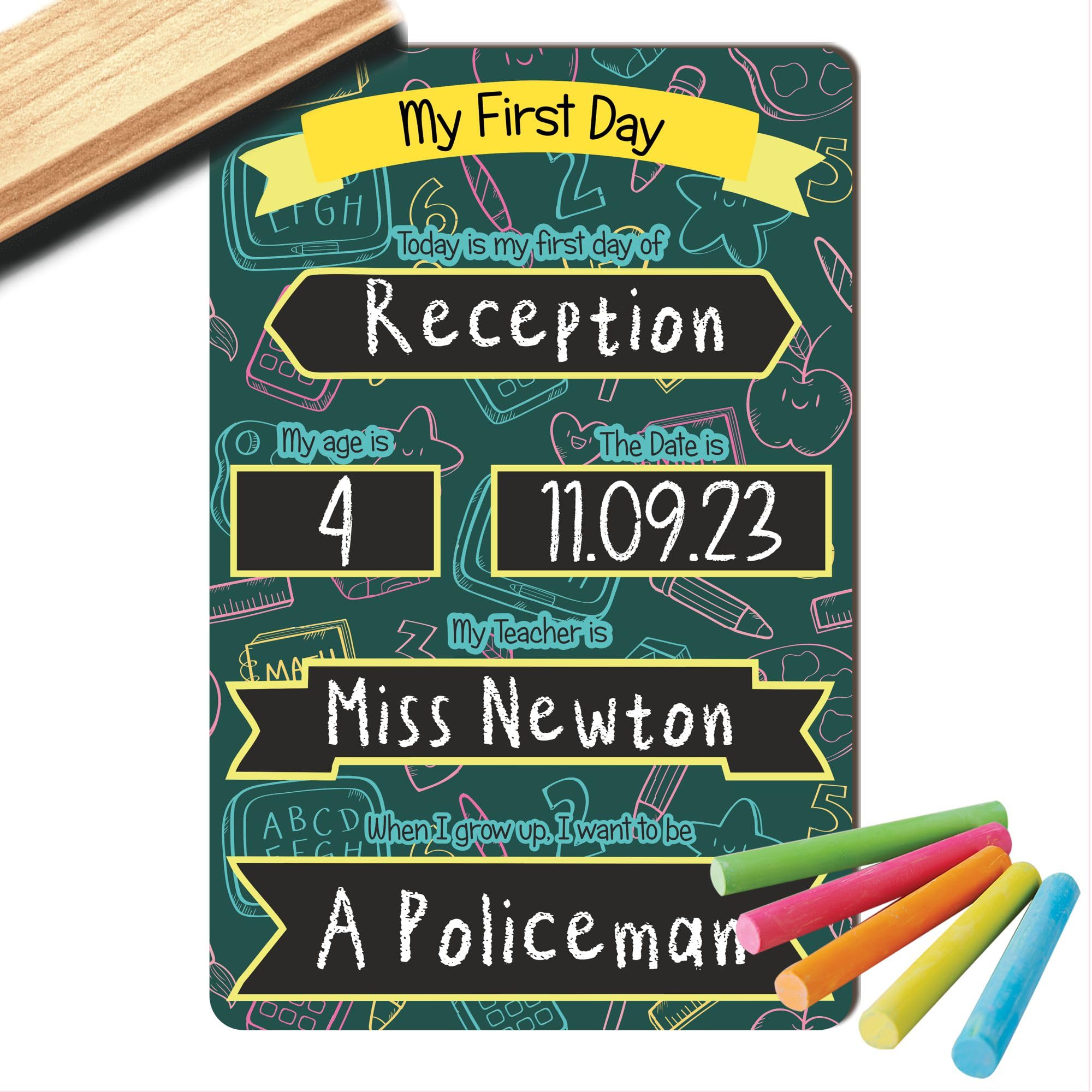 Pixie's Gifts First Day of School Board - My First Day of Nursery Chalkboard Reusable First Day of School Sign Milestone Photo Prop for Kids Child (Green)