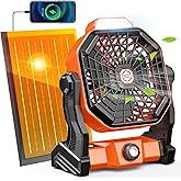 Rechargeable Solar Powered Fan,(30Hours Working) Solar Camping Fans & Led Lantern,8-inch Portable Fan with 7W Solar Panel, Battery Operated Powered Outdoor Tent Fans for Camping Essentials Accessories