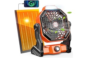 Drchop 10800mAh Solar Powered Fan, 7W Solar Camping Fans & Led Lantern, 8-inch Rechargeable Fan with Solar Panel, Battery Operated Powered Outdoor Tent Fans for Camping Essentials Accessories