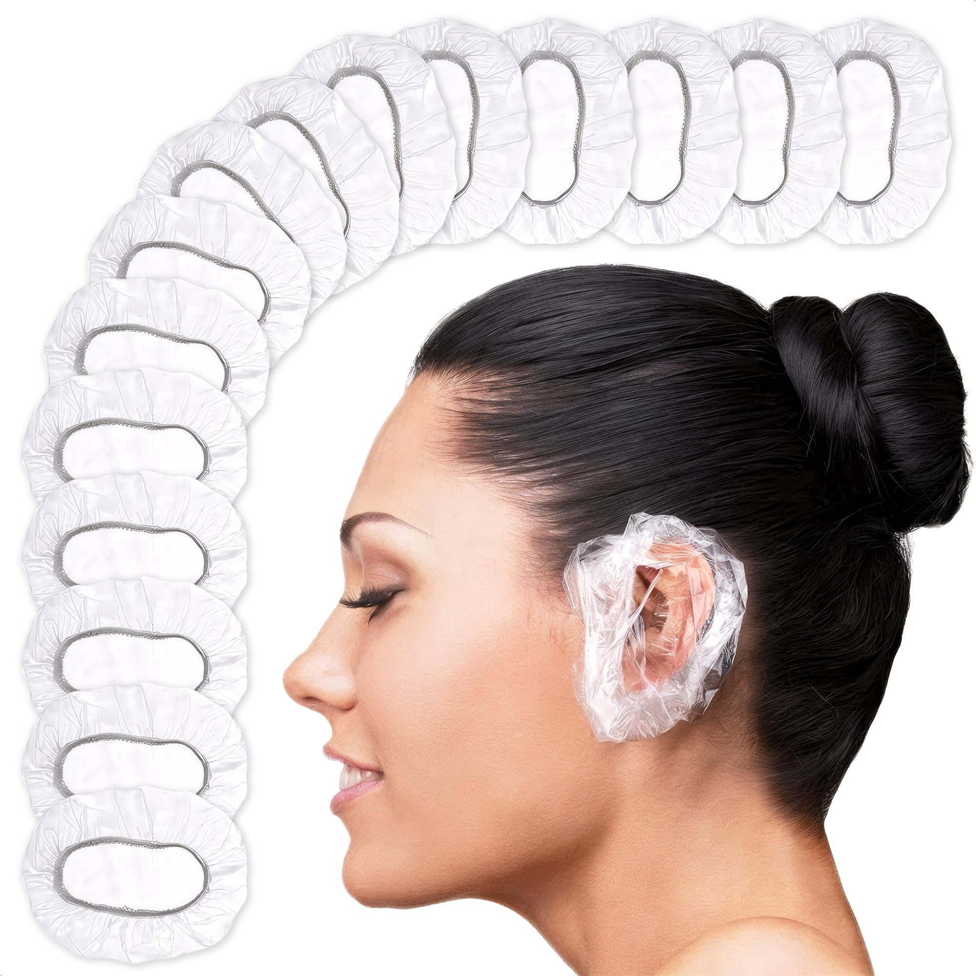 Photo 1 of 200 Pcs Disposable Ear Covers for Shower Waterproof - Ear Shower Caps for Adults Ear Caps for Shower Ear Covers for Hair Dye Plastic Ear Covers for Showering - Disposable Ear Protectors for Water