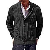 Runcati Mens Cable Knit Cardigan Sweater Shawl Collar Casual Button Down Long Sleeve Sweaters