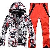 SnowElve Mens Ski Jacket and Pant Set Waterproof Ski Outfits for Men Snowboarding Jacket Winter Warm Mens Snow Suit