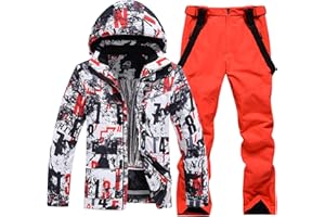 SnowElve Mens Ski Jacket and Pant Set Waterproof Ski Outfits for Men Snowboarding Jacket Winter Warm Mens Snow Suit