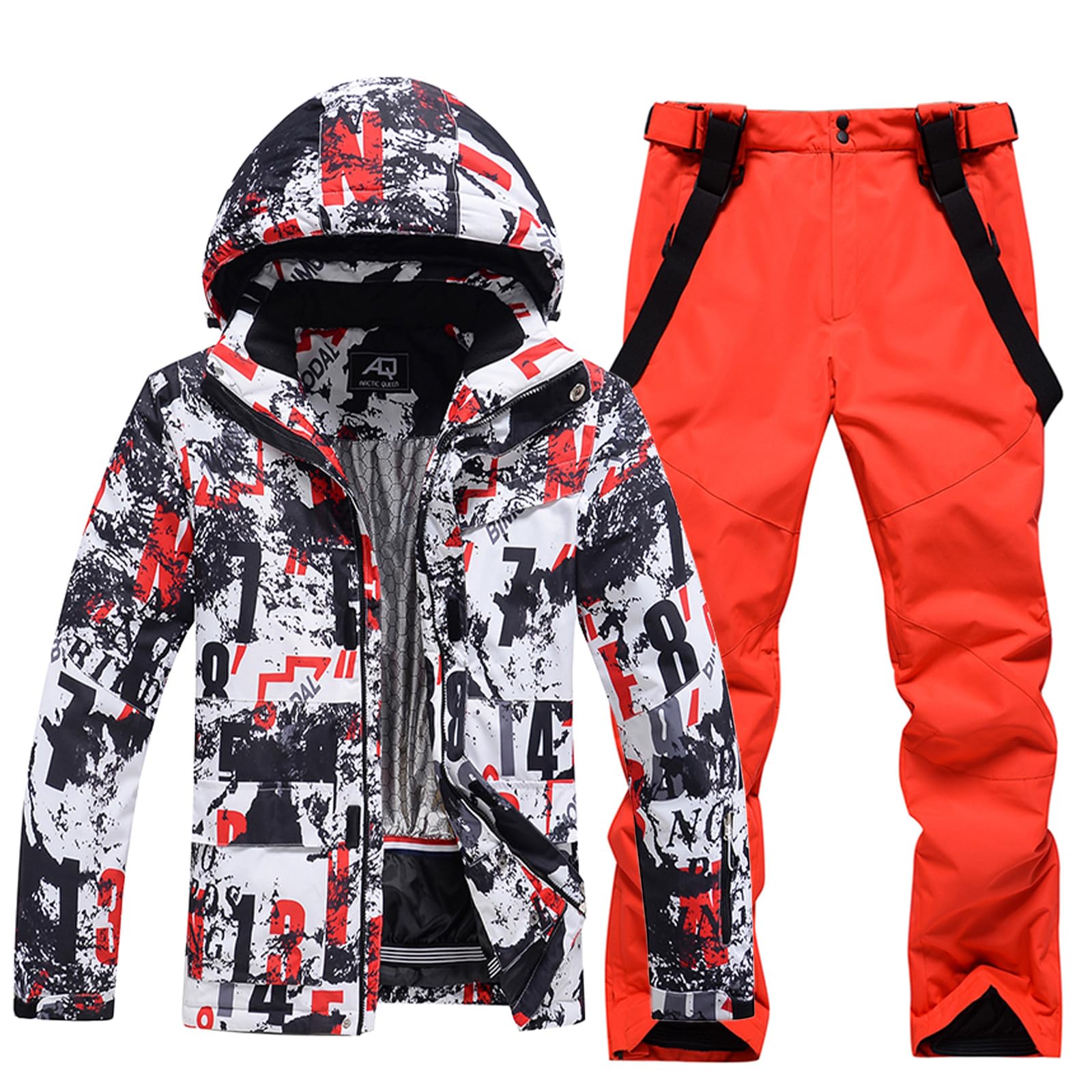 Photo 1 of **ZIPPER IS DAMAGED**
SnowElve Men's Ski Suits Jacket and Pants Set Insulated Waterproof Windproof Hooded Snow Coat Snowsuit for Winter Skiing(TY238-OR,M)