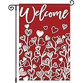 Louise Maelys Love Heart Garden Flag Happy Valentine's Day 12x18 Inch Double Sided Welcome Floral Small Burlap Spring Holiday Yard Outdoor Outside Home House Decoration