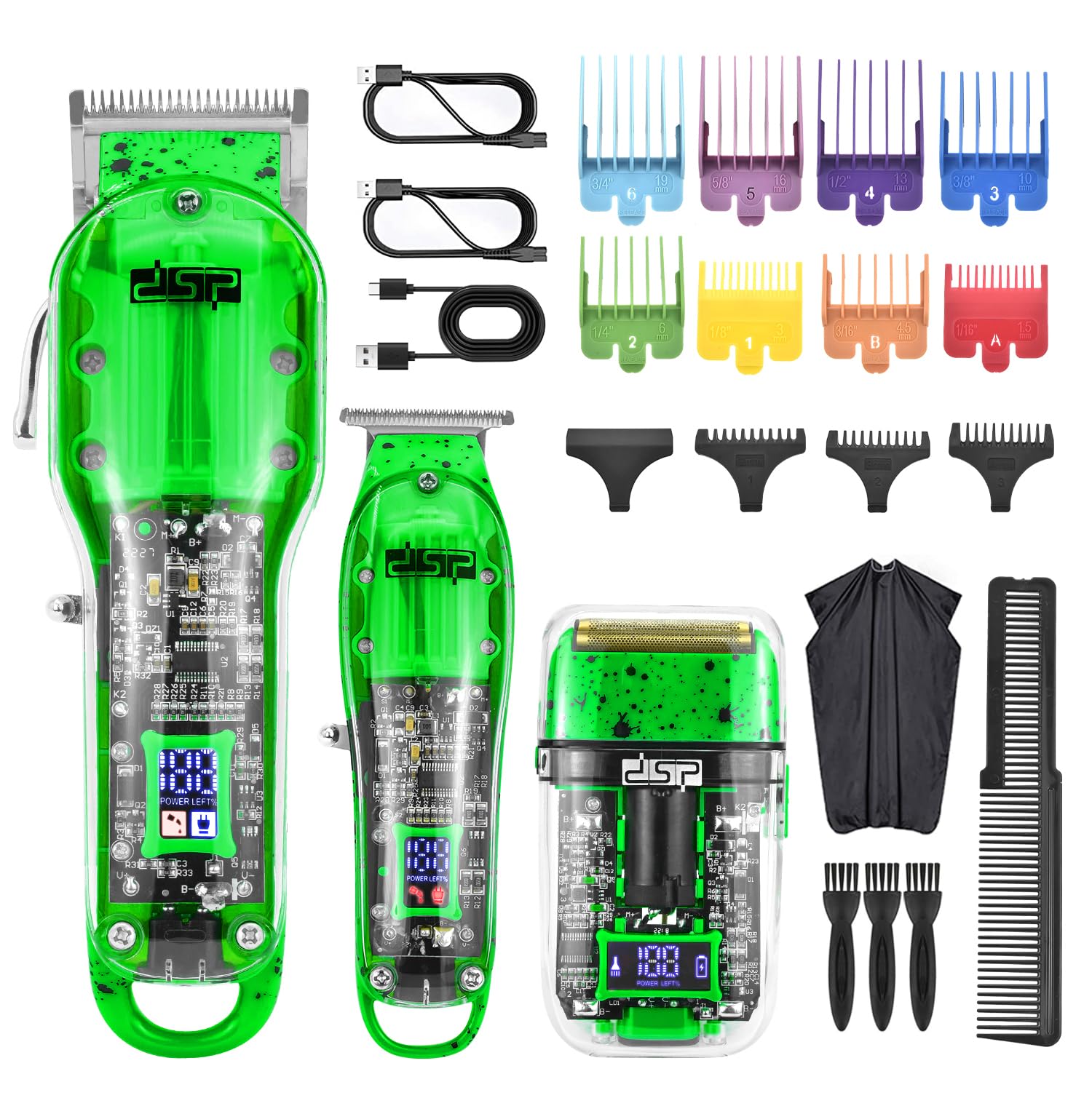 DSP® Hair Clipper, Trimmer, Beard Shaver Kit for Men Professional Barber Set for Hair and Beard Cutting Zero Gap Beard Trimmer, Rechargeable Bald Fade Clippers with LED Display (Green)