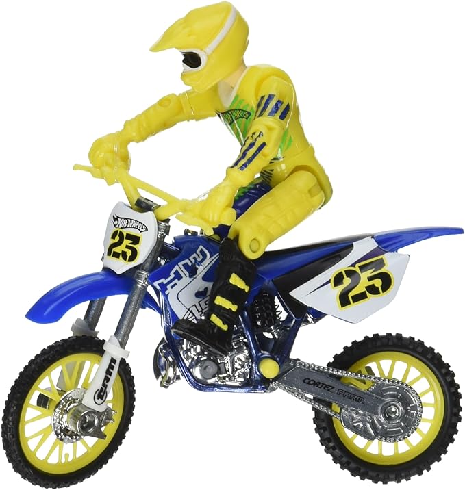 Hot Wheels Moto X No.23 Rider with Blue Bike Figure, Blue and Yellow by