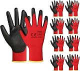 A406 24 Pair Red Nitrile Coated Work Gloves for Builders, Gardening,