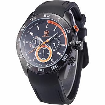Mix&Rock Spinner Shark Series Analog Quartz 24 Hrs Chronograph Black Silicone Band Watch Orange
