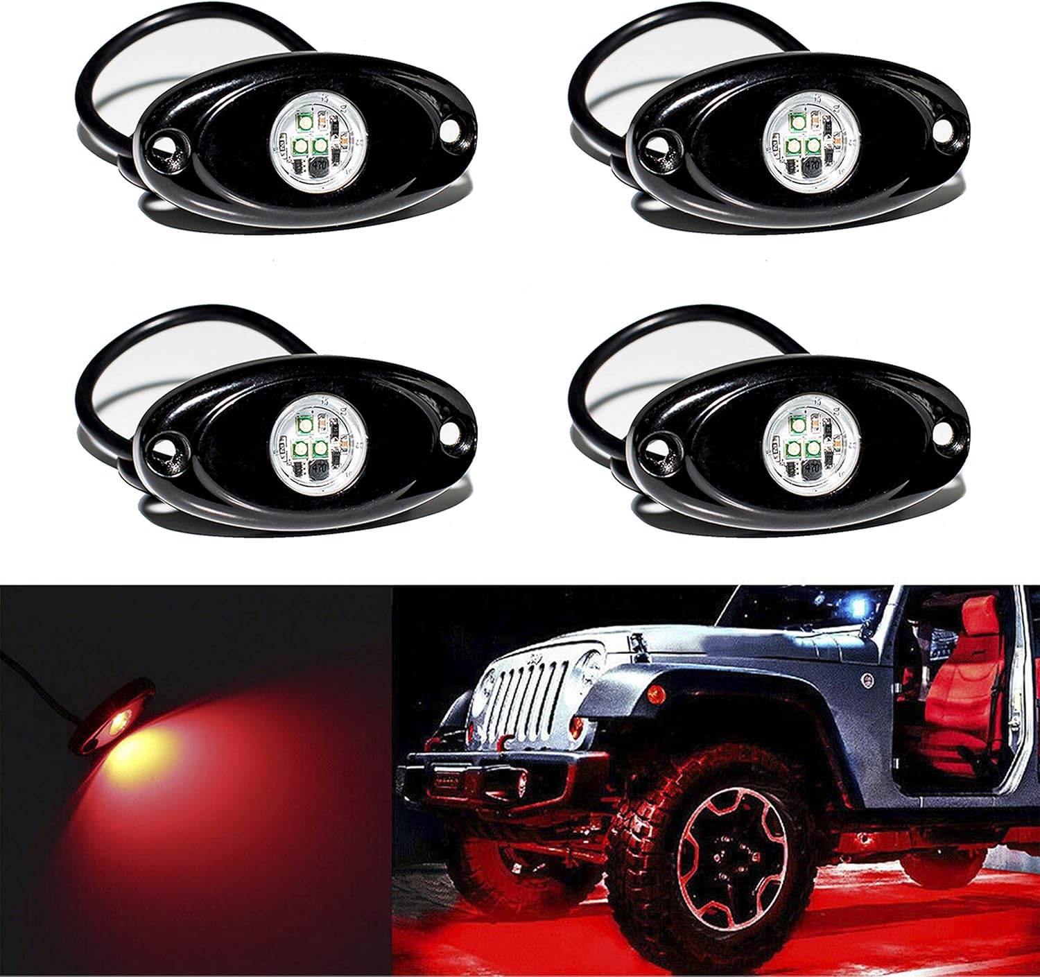 YONEDA LED Rock Lights 4PODS Waterproof LED Neon Underglow Light for Car Truck ATV UTV SUV Jeep Offroad Boat Underbody Glow Trail Rig Lamp (White): Automotive