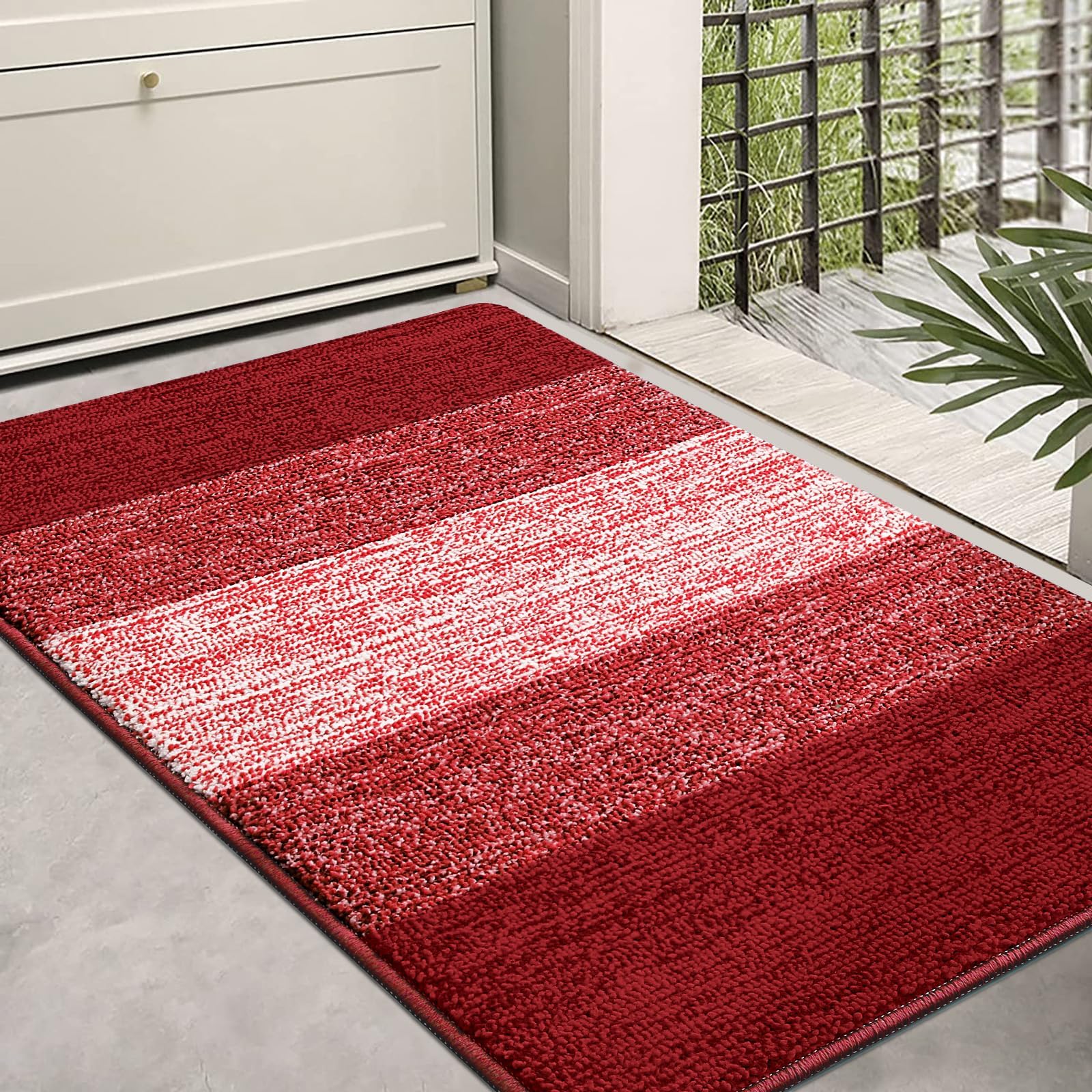 Homaxy Door Mats Indoor, Machine Washable Soft Doormats, Dirt Trapper Super Absorbent Entrance Rug, Non-slip Floor Mats For Inside, Front Back Door, Pets and Dogs (60 X 90 cm, Red)