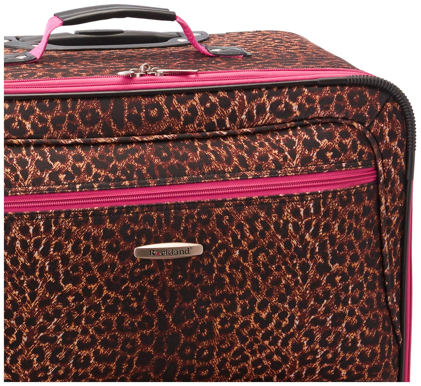 Rockland Vara Fashion Softside Expandable Upright Luggage, PINKLEOPARD, 3-Piece Set (20/22/28)