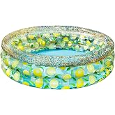 PoolCandy Lemon Inflatable Sunning Pool with Glitter &ndash; 60&rdquo; Round Deluxe Adult Splash Pool, 15&rdquo; Deep, Backyard Patio Summer Lounge Tub