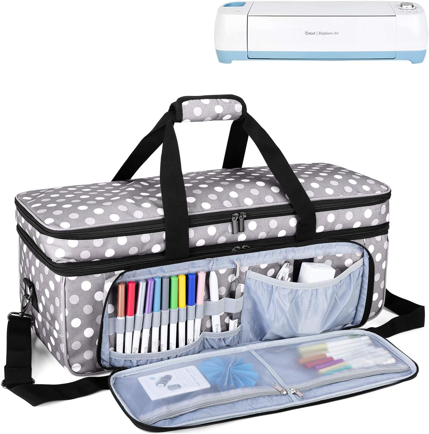Download Amazon Com Luxja Double Layer Carrying Case Compatible With Cricut Die Cut Machine 2 Layers Bag Compatible With Cricut Explore Air Air 2 And Maker Patent Pending Gray Dots
