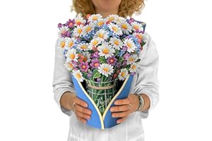 Freshcut Paper Pop Up Cards, Paper Flower Bouquet 3D Popup Greeting Cards with Note Card & Envelope, Birthday Card, Anniversary, Get Well Gifts for Women, 12" Field of Daisies