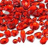 230Pcs Mixed Shape Crystal Sew On Rhinestones Gems Acrylic Flatback Diamante Stones Strass Sewing for Crafts DIY Handicrafts Clothing Wedding Dress Shoes Bag Decorations Accessories(02 Red)