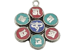 HANDS OF TIBET Handmade Lapis Lazuli Turquoise and Coral Om Mani Padme Hum Pendant