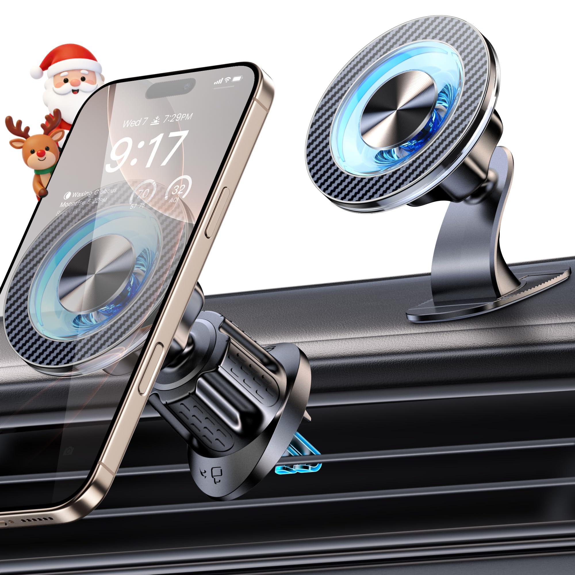 Coneclat for MagSafe Car Mount Magnetic Phone Holder for Car [2026 Upgraded 22X Magnets & Double-Hooks] Phone Holders for Your Car Stand for Dashboard Vent GPS for iPhone 17/16/15/14/13 Android etc