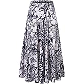 SANGTREE Women's Cotton Linen Maxi Skirt Beach Casual A LineTrendy Elastic Waist Flowy Long Skirt