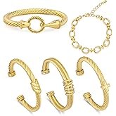 Narati Stainless Steel Bracelets for Women 5pcs Mixed Metal Bracelet Twisted Cable Bracelets Cuff Bangle Bracelets