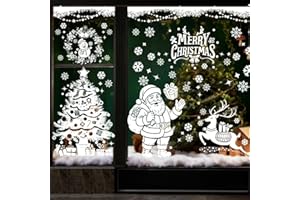 AhfuLife Large Christmas Window Clings Decorations, 35.4 x 11.8 in, 6 Sheets Double Side Xmas Snowflake Santa Reindeer Snowman Window Decals Stickers for Home Glass Party Indoor Decorations