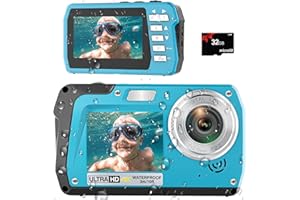 YIFECIAL 4K30FPS Waterproof Camera with 32GB Card 56MP Underwater Cameras UHD Video Recorder IPS Dual-Screen(3"/2") Selfie 11FT Waterproof Digital Camera for Snorkeling on Vacation 1700mAh(Blue)