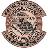 Operation Iraqi Freedom OIF Collectible Novelty Embroidered Patch Iraq | 4.25 x 4.5 inch desert tan patch with a map of Iraq, cut edge, iron-on backing. For a jacket, vest, range bag or shadow box.