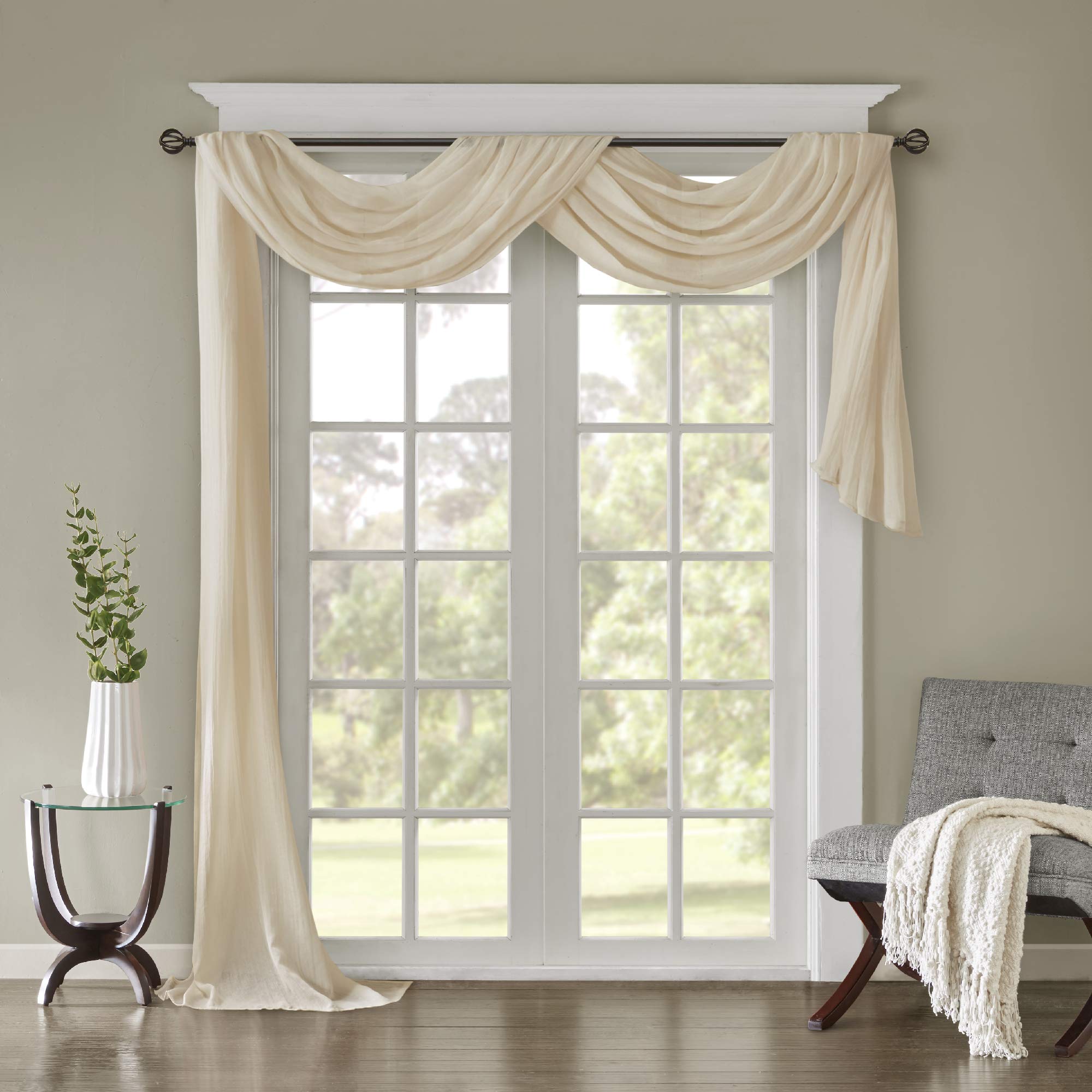 Photo 1 of Madison Park Harper Sheer Curtain For Living Room - Lightweight Bedroom Window Treatment, Decoration Draping, Privacy and Light Filtering Room Décor , 42" x 216", Cream