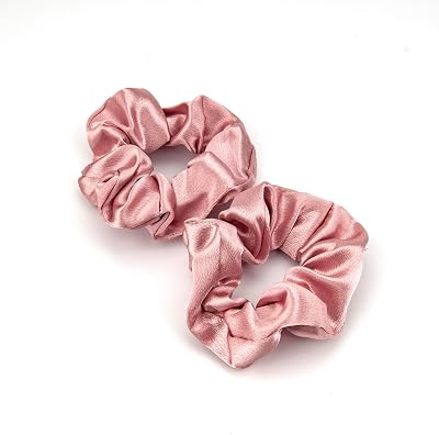 DTXLX 2Pcs Silk Scrunchies Women Premium Satin Ponytail Holder Hair Ties Pink