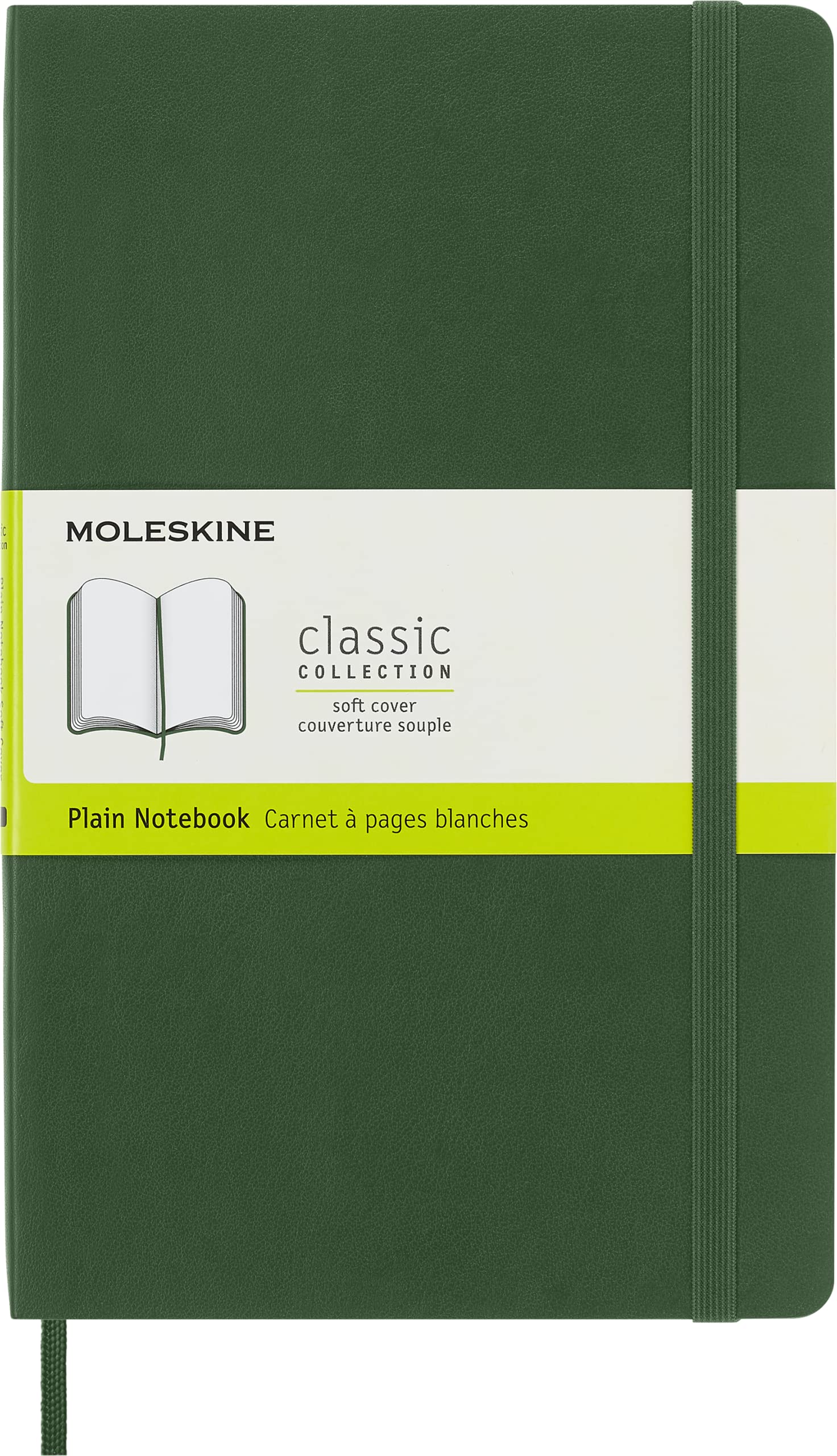 Moleskine Classic Notebook, Notebook With Plain Pages, Soft Cover and Elastic Closure, Myrtle Green, Large, 13 x 21 cm, 192 Pages