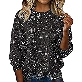 Sequined Tops for Women Evening Long Sleeve Crewneck Sparkly Glitter Sliver Printed Fashion Dressy Party Club Shirts