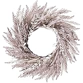 DN DECONATION Fall Wreath for Front Door, 24 Inch Beige & White Pampas Grass Door Wreath Hanging Decoration, Boho Farmhouse Wall Decor for Fall Autumn Harvest Thanksgiving Outdoor Porch Decor