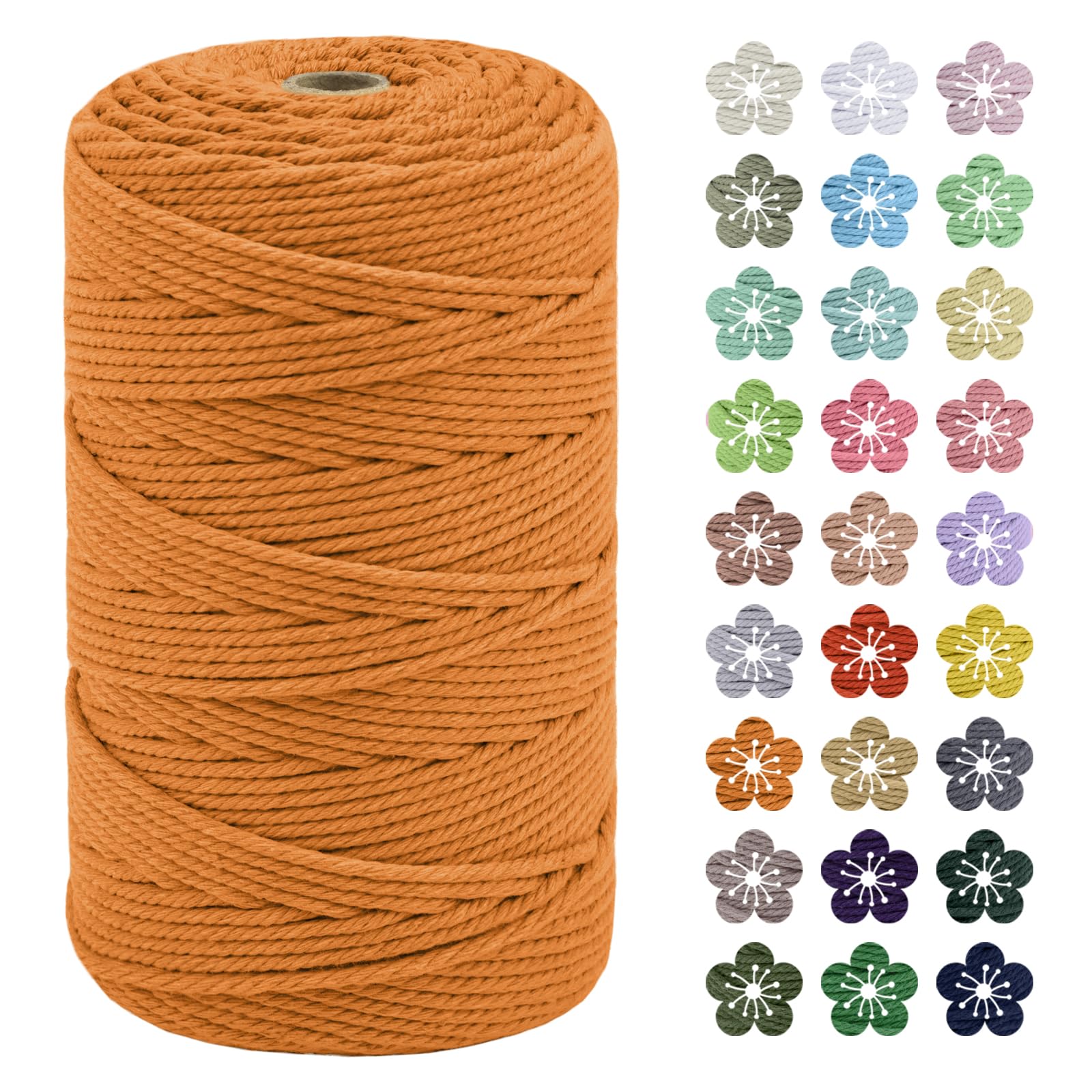 LEREATI Macrame Cord 3mm x 200m, Thick Macrame Rope Natural Cotton Rope Craft String, 4 Strand Twisted Cotton Cord Yarn for DIY Plant Hanger, Wall Hanging, Christmas Decoration (Golden)