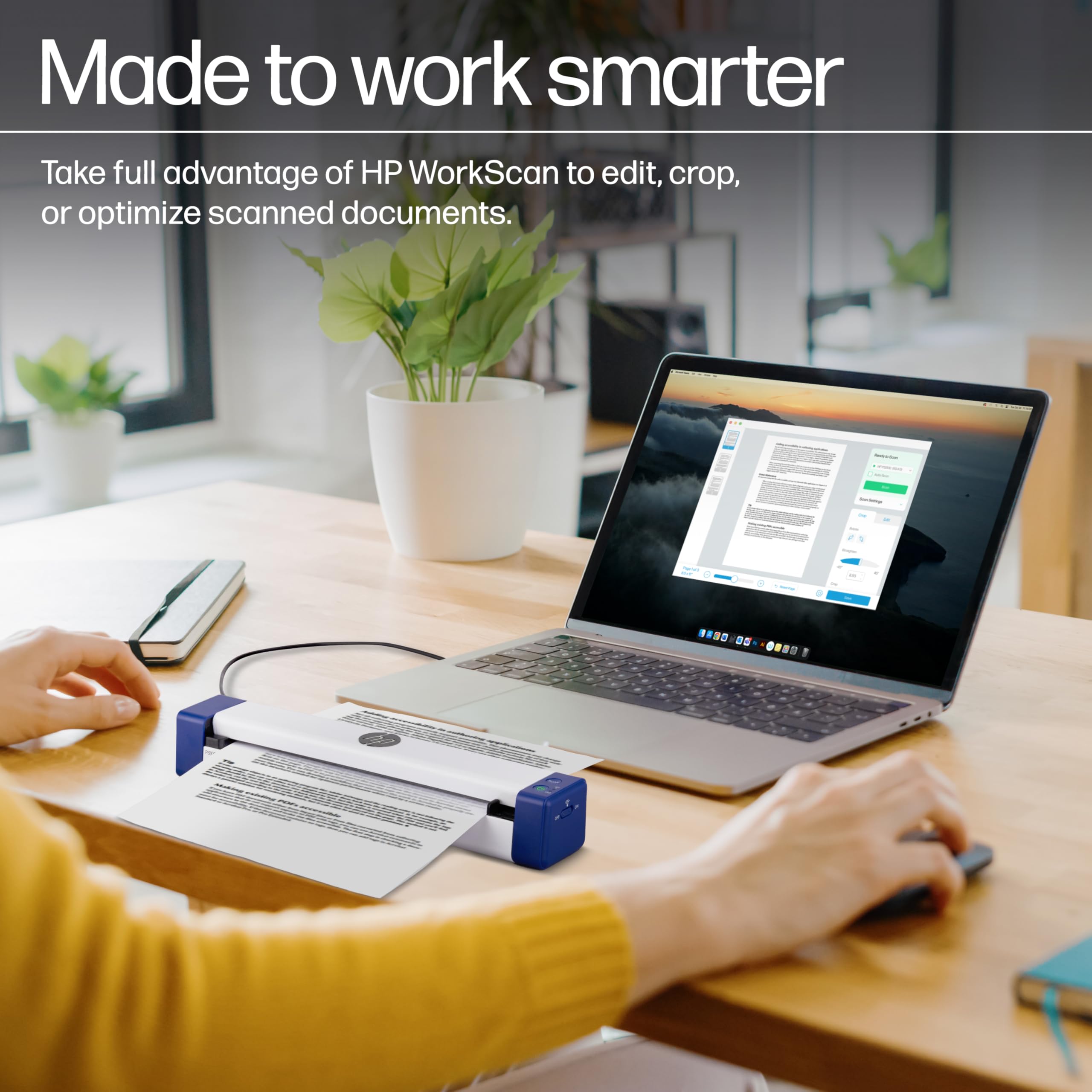 HP PS100W Portable Document Scanner | Compact, Portable, Wireless, 1-Sided Simplex Digital Scanner for Home & Office | Rechargeable, USB & Wi-Fi Direct, Compatible with Mac & Windows PC and Laptop