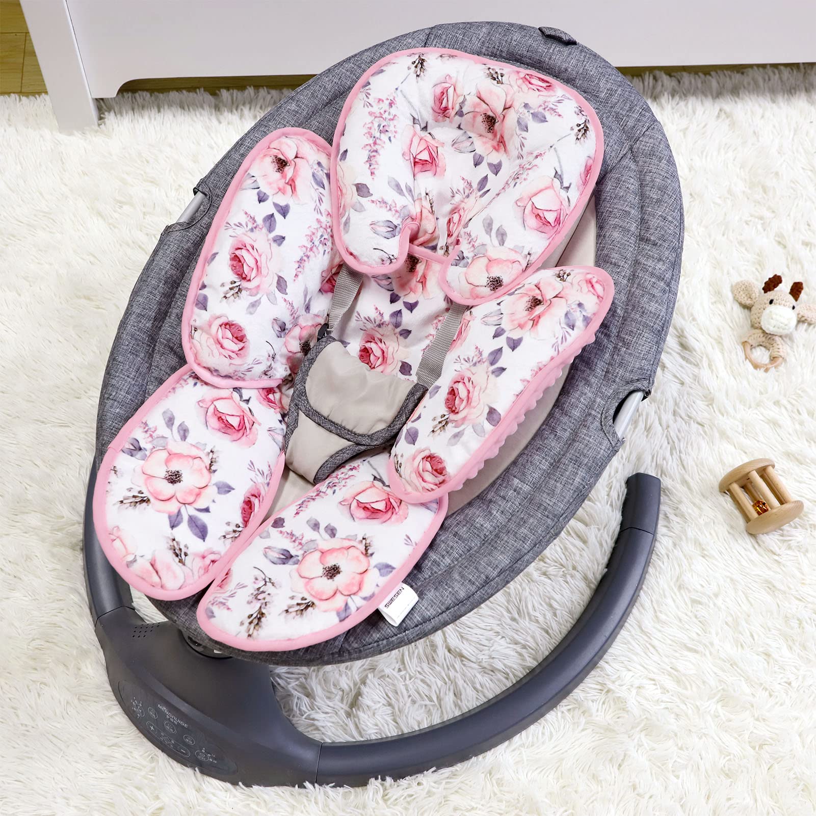 SWESEN Baby Carseat Head & Body Support, Infant Headrest Cushion, Newborn Car Seat Insert for Strollers, Bouncers, Swing, Pink Floral