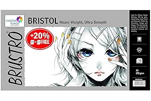 Brustro Ultra Smooth Bristol A3 Size Sheets, 250 GSM (Pack of 10 + 2 Free Sheets)