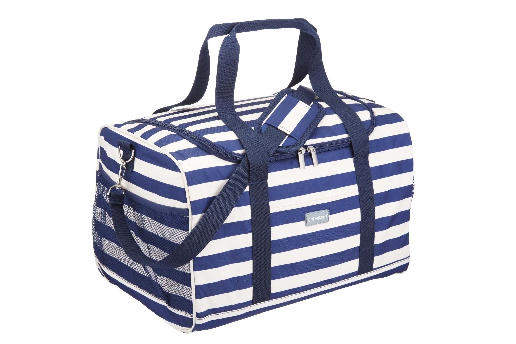 KitchenCraft "We Love Summer Extra-Large Nautical-Striped Family Cool Bag, 3 L (6.5 gal) – Navy Blue/White