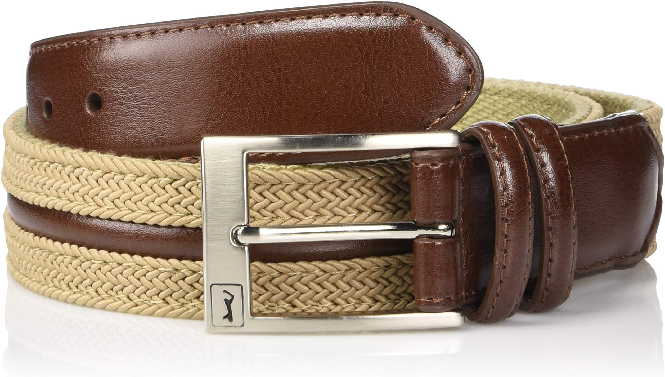 PGA TOUR Men's Herringbone Fabric And Leather Belt