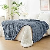 Bigacogo Chunky Knit Throw Blanket for Couch, 51x63 inches, 100% Hand Knitted with Thick Jumbo Chenille Yarn, Cozy Soft Large Rope Knot Cable Crochet Blankets for Sofa Bed Living Room, Cold Sea Blue